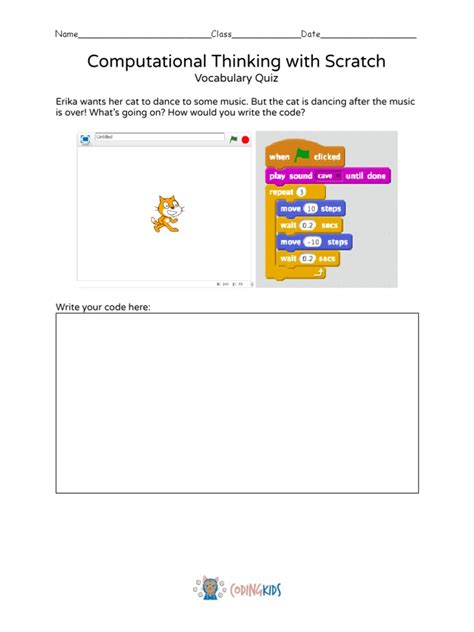 worksheet on scratch programming